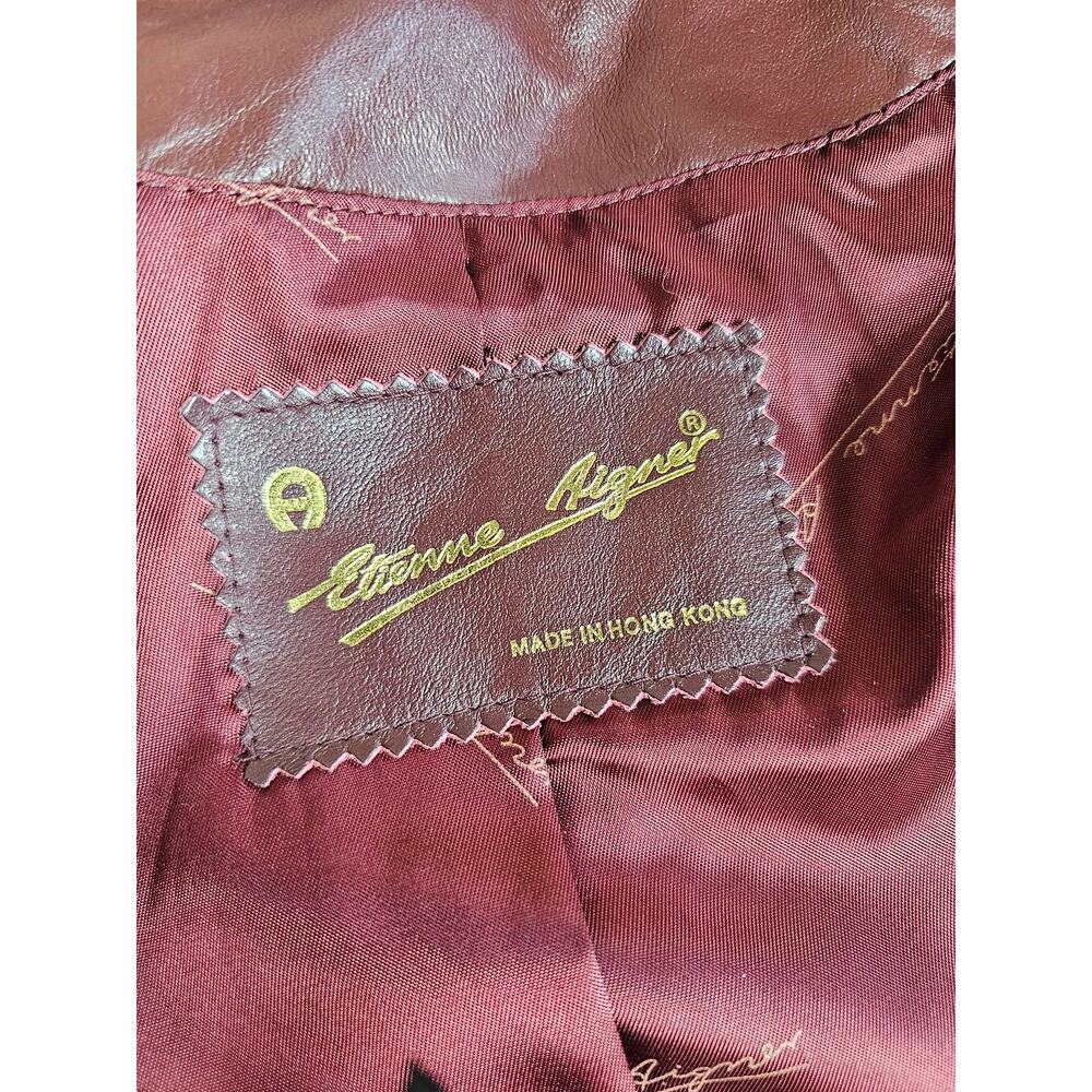 Etienne Aigner Vintage 70s Burgundy Leather Belted Trench Coat SIZE 14 Rare - Picture 9 of 11